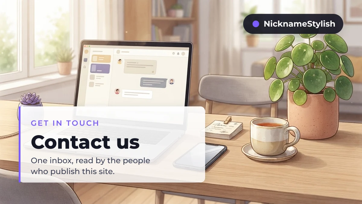 Contact NicknameStylish editorial team desk with laptop showing a message thread