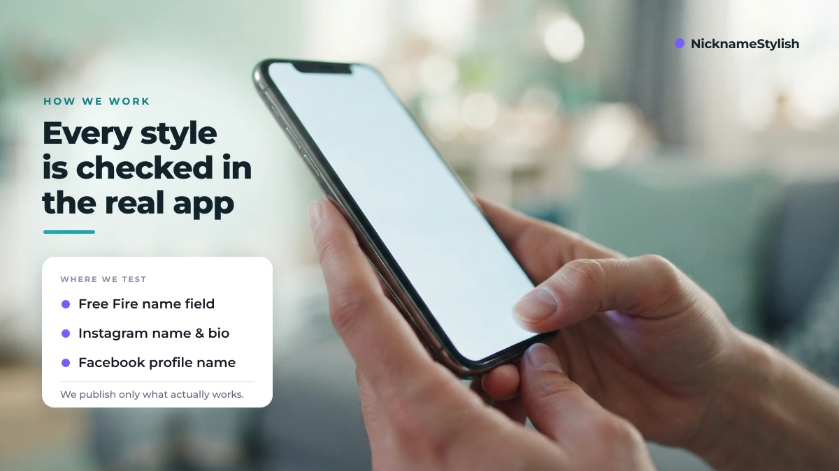 Testing stylish name styles in Free Fire and Instagram How the NicknameStylish team tests every stylish name style in the real app