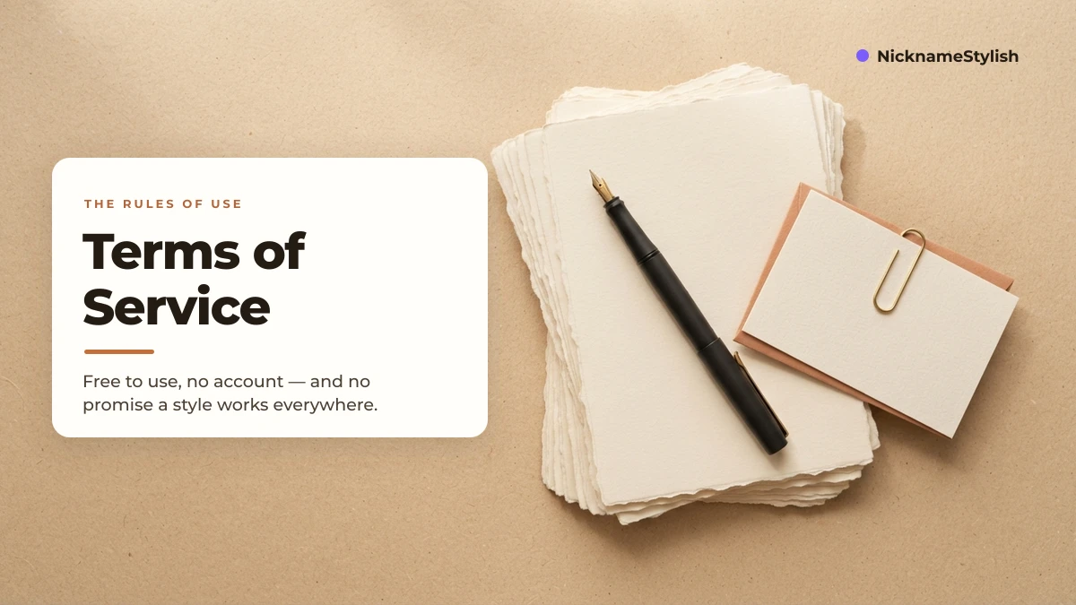 NicknameStylish terms of service for the free stylish name generator
