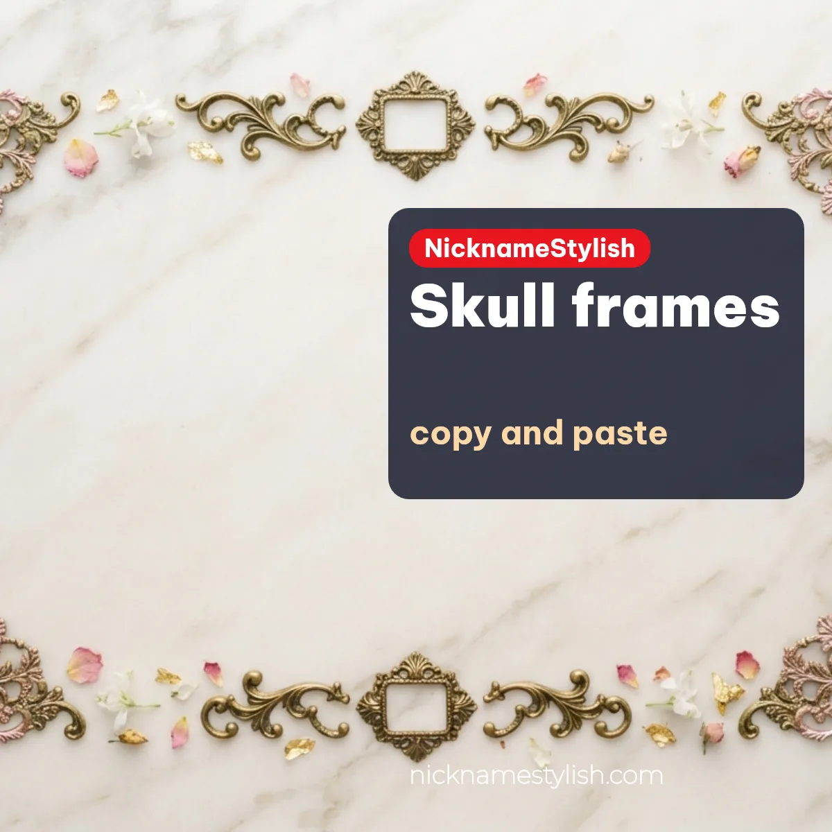 Dark names with skull, moon and blade symbol frames to copy