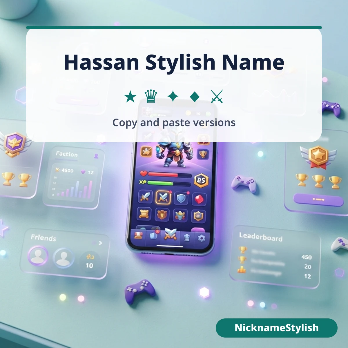 Hassan stylish name versions on a phone screen with fancy Unicode letters
