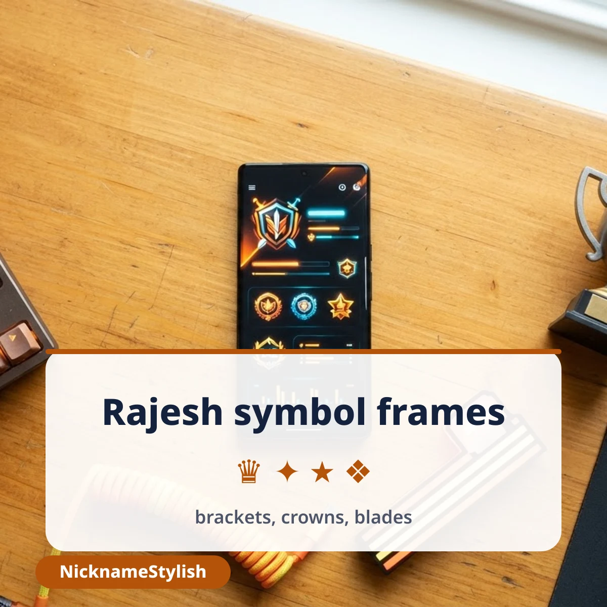 Rajesh name with symbol frames: brackets, crowns and blades